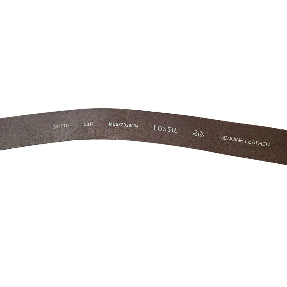 Fossil Men's Brown Genuine Leather Belt Size 34 Silver Tone Buckle Classic